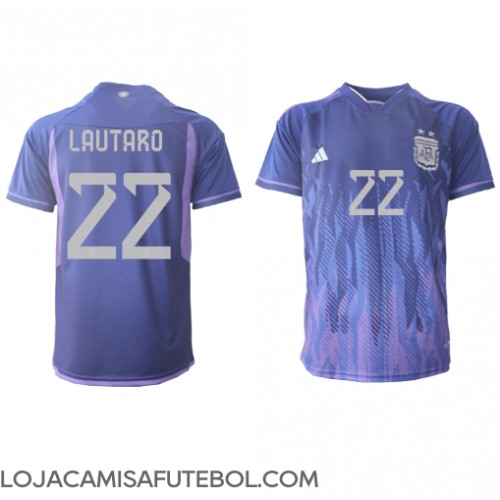 Camisa de Futebol Argentina Lautaro Martinez #22 Equipamento Secundário Mundo 2022 Manga Curta
